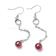 Cubic Zirconia Dangle Earrings, with Brass Findings, Round, Red, 69mm, Pin: 0.5mm(EJEW-P179-04P-01)