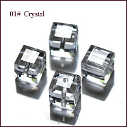 Imitation Austrian Crystal Beads, Grade AAA, Faceted, Cube, Clear, 5~5.5x5~5.5x5~5.5mm(size within the error range of 0.5~1mm), Hole: 0.7~0.9mm(SWAR-F074-6x6mm-01)