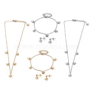 304 Stainless Steel Jewelry Sets, Cable Chains Pendant Necklaces & Stud Earrings & Bracelets, with Lobster Claw Clasps, Heart, Mixed Color, 16.92 inches(43cm), 7.36 inches(18.7cm), 17mm, Pin: 0.7mm(SJEW-Z001-08)