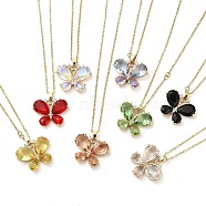 Butterfly Light Gold Brass Micro Pave Cubic Zirconia Pendant Necklaces, with Glass, Mixed Color, 16.22 inch(41.2cm)(NJEW-E105-02KCG)