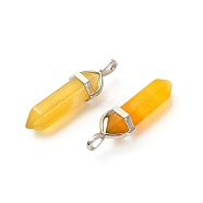 2Pcs Natural Agate Dyed Double Terminated Pointed Pendants, Faceted Bullet Charms, with Random Alloy Pendant Hexagon Bead Cap Bails, Platinum, 37~40x12mm, Hole: 3x4mm(G-YW0002-05D)