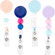 4Pcs 4 Style Plastic Badge Reels, Retractable Badge Holder, with Iron Alligator Clip & Silicone Beads, Platinum, Flat Round, Mixed Color, 120~128mm, 1pc/style(AJEW-OC0003-34)