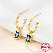 925 Sterling Silver Half Hoop Earrings, Rectangle Cubic Zirconia Dangle Stud Earrings, Real 18K Gold Plated, 21mm(VI5707-2)