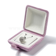 Square Velvet Necklace Boxes, Jewelry Pendant Necklace Gift Case with Iron Snap Button, Flamingo, 7.2x7.2x3.95cm(VBOX-C001-02B)