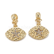Brass Micro Pave Clear Cubic Zirconia Charms, with Ring, Long-Lasting Plated, Lead Free & Cadmium Free, Eye with Star Pattern, Large Hole Bead, Real 18K Gold Plated, 10.5x12x2mm,  Ring: 8x2.5x4mm, 2mm Inner Diameter(ZIRC-C024-08G)