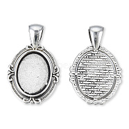 Tibetan Style Alloy Pendant Cabochon Settings, Cadmium Free & Lead Free, Oval, Antique Silver, Tray: 13.5x18.5mm, 34x21x2mm, Hole: 4x6.5mm, about 270pcs/1000g(TIBEP-N008-192)