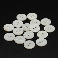 2-Hole Shell Flat Round Buttons, Seashell Color, 14x2mm, Hole: 1.5mm(BUTT-P012-12)