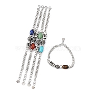 Natural & Synthetic Mixed Gemstone Beaded Link Bracelet, 304 Stainless Steel Skull Jewelry, 7-1/2 inch(19cm)(BJEW-M295-02P)
