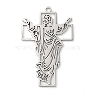 304 Stainless Steel Pendants, Jesus with Cross, Stainless Steel Color, 55x35x1.5mm, Hole: 2mm(STAS-R116-04P)