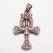 304 Stainless Steel Big Pendants, Cross, Red Copper, 55x36x4mm, Hole: 7x9mm(STAS-K171-32R)