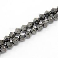 Half-Handmade Transparent Glass Beads Strands, Bicone, Black, 4mm, Hole: 1mm, about 70pcs/strand, 10.63 inch(X-G02QC0F1)