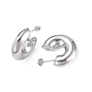 Brass Thick Ring Stud Earrings, Half Hoop Earrings for Women, Platinum, 25.5x25x7.5mm, Pin: 0.9mm(EJEW-P214-15P)