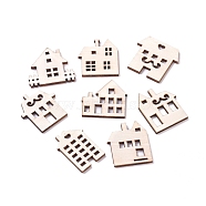 Laser Cut Wood Shapes, Unfinished Wooden Embellishments, Poplar Wood Cabochons, House, Blanched Almond, 26.5~29.5x19.5~25.5x2.5mm, about 100pcs/bag(WOOD-L009-11)