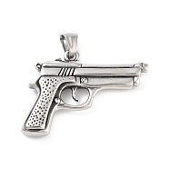 Retro 304 Stainless Steel Pendants, Gun Charm, Antique Silver, 33.5x45.5x7mm, Hole: 7x5.5mm(STAS-I205-06AS-A)