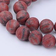 Natural Sesame Jasper/Kiwi Jasper Beads Strands, Frosted, Round, 8~8.5mm, Hole: 1mm, about 47pcs/strand, 15.5 inch(G-Q462-8mm-04)