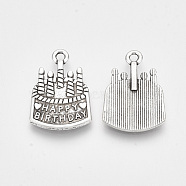 Tibetan Style Alloy Pendants, Cadmium Free & Lead Free, Cake Word with Happy Birthday, Antique Silver, 21.5x15x2mm, Hole: 1.8mm(X-TIBE-S314-65AS-LF)