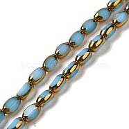Electroplate Opaque Color Glass Beads Strands, Faceted, Oval, Light Sky Blue, 7x4.5x3.5mm, Hole: 1mm, about 50pcs/strand, 12.99''(33cm)(EGLA-Q127-A01-02D)