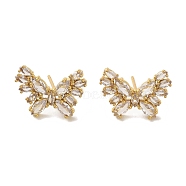Rack Plating Brass Micro Pave Cubic Zirconia Studs Earrings, Long-Lasting Plated, Lead Free & Cadmium Free, Butterfly, Real 18K Gold Plated, 14x19mm(EJEW-R162-23G)