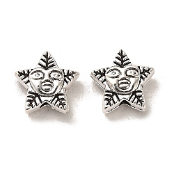 Tibetan Style Alloy Beads, Cadmium Free & Lead Free, Star, Antique Silver, 10.5x11x4.5mm, Hole: 1.6mm, about 925pcs/1000g(FIND-C043-033AS)