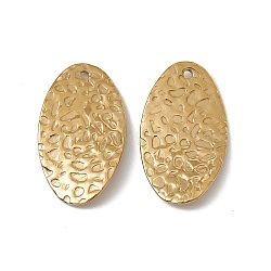 Vacuum Plating 201 Stainless Steel Pendants, Textured, Oval Charm, Real 18K Gold Plated, 26.5x15x2mm, Hole: 1.5mm(STAS-J401-VC784)