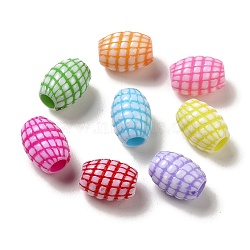 Opaque Acrylic European Beads, Craft Style, Barrel with Tartan, Mixed Color, 15x11mm, Hole: 4.5mm, 568pcs/500g(OACR-E039-09)
