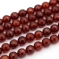 Carnelian Beads Strands, Faceted, Dyed, Round, Dark Red, 8mm, Hole: 1mm, about 48 pcs/strand, 15 inch(X-GSF8mmC060)