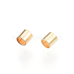 Brass Crimp Beads, Nickel Free, Tube, Real 18K Gold Plated, 2x2mm, Hole: 1.5mm(KK-N259-53)