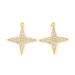 Brass Micro Pave Clear Cubic Zirconia Pendants, Star, Real 18K Gold Plated, 20.8x18.9x1.9mm, Hole: 1.2mm(KK-U017-10C-G)