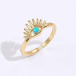 Brass Enamel Open Cuff Rings, Eye, Real 18K Gold Plated, Inner Diameter: 16~18mm(OW5240-1)