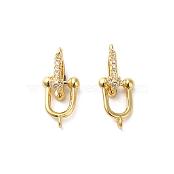Rack Plating Brass Pave Clear Cubic Zirconia Connector Charms, D-Ring Links, Lead Free & Cadmium Free, Long-Lasting Plated, Real 18K Gold Plated, 19x7x7mm, Hole: 1.2mm(KK-O142-25G)