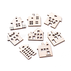 Laser Cut Wood Shapes, Unfinished Wooden Embellishments, Poplar Wood Cabochons, House, Blanched Almond, 26.5~29.5x19.5~25.5x2.5mm, about 100pcs/bag(WOOD-L009-11)