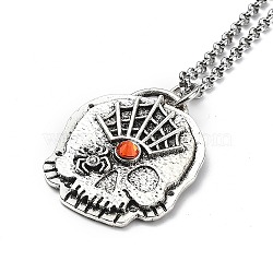 Skull Rhinestone Pendant Necklaces with Rolo Chains, Alloy Jewelry for Men Women, Spider, 27.17 inch(69cm)(NJEW-F309-09)