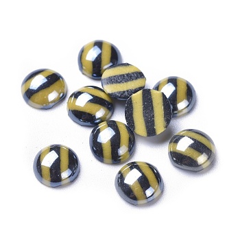Opaque Glass Cabochons, Stripe Pattern, Half Round, Colorful, 9.5~10x3.5mm