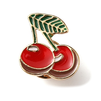 Cherry Enamel Pin, Fruit Alloy Badge for Backpack Clothes, Light Gold, Red, 18x17x11mm