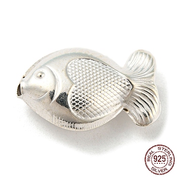 925 Sterling Silver Beads, Fish, Silver, 13x20x8mm, Hole: 3.2mm