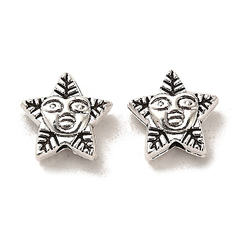 Tibetan Style Alloy Beads, Cadmium Free & Lead Free, Star, Antique Silver, 10.5x11x4.5mm, Hole: 1.6mm, about 925pcs/1000g