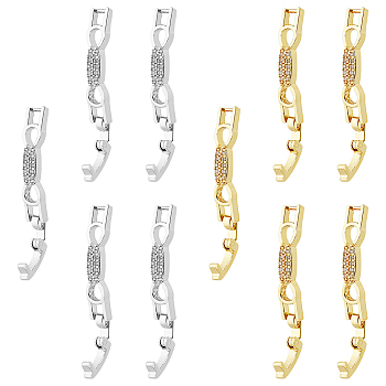 DICOSMETIC 10Pcs 2 Colors Bowknot Rack Plating Brass Clear Cubic Zirconia Watch Band Clasps, Cadmium Free & Lead Free, Long-Lasting Plated, Platinum & Golden, 33x5.5x4mm, Hole: 3x3mm, 5pcs/color