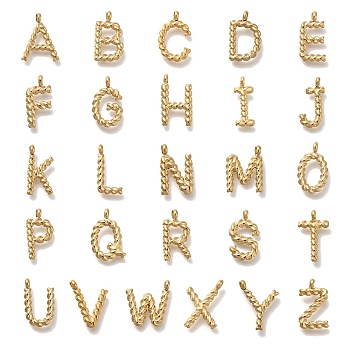 26Pcs 26 Styles PVD Vacuum Plating 304 Stainless Steel Pendants, Letter A~Z Charm, Real 18K Gold Plated, 13~18x7~11.5x3mm, Hole: 1.8mm, 1pc/style, 26 styles