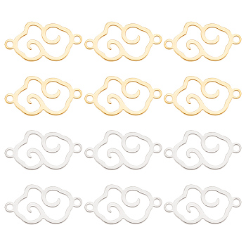 12Pcs 2 Colors 304 Stainless Steel Connector Charms, Hollow Cloud Links, Golden & Stainless Steel Color, 19x10x1mm, Hole: 1.4mm, 6pcs/color