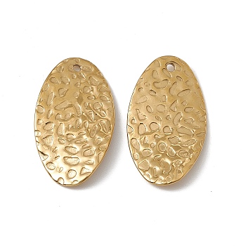Vacuum Plating 201 Stainless Steel Pendants, Textured, Oval Charm, Real 18K Gold Plated, 26.5x15x2mm, Hole: 1.5mm