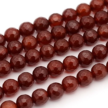 Carnelian Beads Strands, Faceted, Dyed, Round, Dark Red, 8mm, Hole: 1mm, about 48 pcs/strand, 15 inch