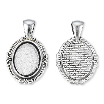 Tibetan Style Alloy Pendant Cabochon Settings, Cadmium Free & Lead Free, Oval, Antique Silver, Tray: 13.5x18.5mm, 34x21x2mm, Hole: 4x6.5mm, about 270pcs/1000g
