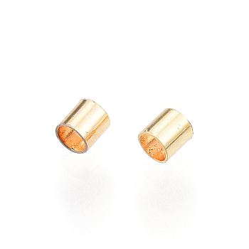 Brass Crimp Beads, Nickel Free, Tube, Real 18K Gold Plated, 2x2mm, Hole: 1.5mm