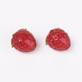 Handmade Lawpwork Beads, Strawberry, Red, 15x12.5~13.5mm
