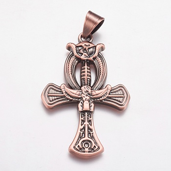 304 Stainless Steel Big Pendants, Cross, Red Copper, 55x36x4mm, Hole: 7x9mm