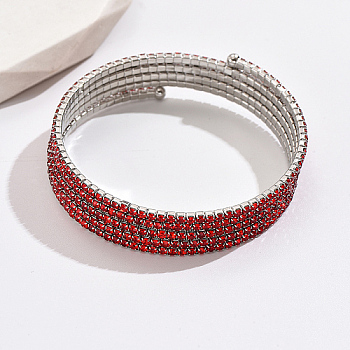 Platinum Brass Multi Layer Wrap Bracelets, Cubic Zirconia Tennis Bracelet, Red, No Size
