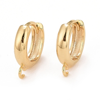 Rack Plating Eco-friendly Brass Chunky Hoop Earring Findings, with Horizontal Loop, Lead Free & Cadmium Free, Ring, Real 24K Gold Plated, 14x12x3mm, Hole: 1mm, Pin: 1mm
