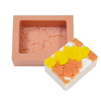 Rectangle Soap Silicone Molds, For Soap Craft Making, Leaf Pattern, Light Salmon, 98x77x40mm, Inner Size: 79x58x32mm