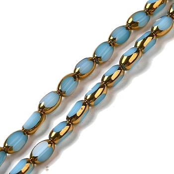 Electroplate Opaque Color Glass Beads Strands, Faceted, Oval, Light Sky Blue, 7x4.5x3.5mm, Hole: 1mm, about 50pcs/strand, 12.99''(33cm)