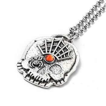 Skull Rhinestone Pendant Necklaces with Rolo Chains, Alloy Jewelry for Men Women, Spider, 27.17 inch(69cm)